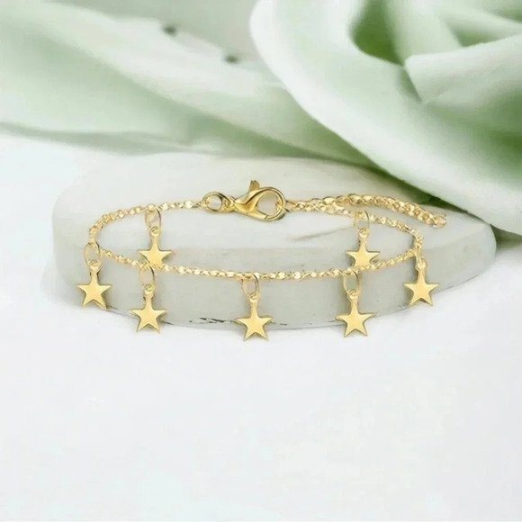 Gold Star Charm Anklet Bracelet - Picture 3 of 5